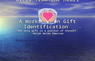 “Gifts from the Heart” A Workshop on Gift Identification “The only gift is a portion of thyself.” -Ralph Waldo Emerson Presented by Patricia Infante Director.
