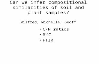 Can we infer compositional similarities of soil and plant samples? Wilfred, Michelle, Geoff C/N ratios δ 13 C FTIR.