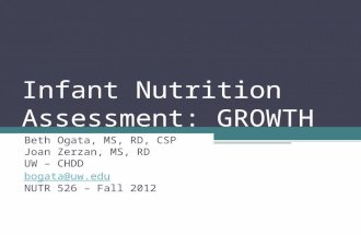 Infant Nutrition Assessment: GROWTH Beth Ogata, MS, RD, CSP Joan Zerzan, MS, RD UW – CHDD bogata@uw.edu NUTR 526 – Fall 2012.
