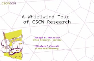 Joseph F. McCarthy Intel Research, Seattle (Elizabeth F. Churchill FX Palo Alto Laboratory) A Whirlwind Tour of CSCW Research.