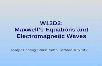 1 W13D2: Maxwell’s Equations and Electromagnetic Waves Today’s Reading Course Notes: Sections 13.5-13.7.