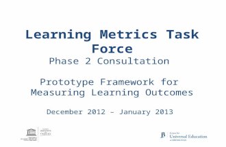 Learning Metrics Task Force Phase 2 Consultation Prototype Framework for Measuring Learning Outcomes December 2012 – January 2013.
