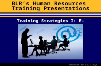 31511233/1203 © 2003 Business & Legal Reports, Inc. BLR’s Human Resources Training Presentations Training Strategies I: E-Learning.