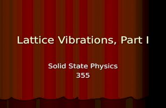 Lattice Vibrations, Part I Solid State Physics 355.