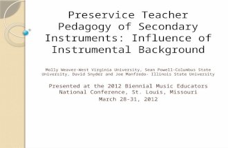 Preservice Teacher Pedagogy of Secondary Instruments: Influence of Instrumental Background Molly Weaver-West Virginia University, Sean Powell-Columbus.