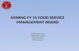 NYARNG FY 15 FOOD SERVICE MANAGEMENT BOARD 1LT Brendan Jones CW2 Nakia Dukes SFC Scott Kyle SPC Huxtable.