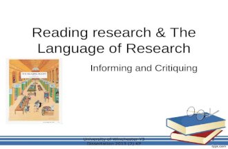Reading research & The Language of Research Informing and Critiquing University of Winchester Y3 Dissertation 2013 (2) KP 1.
