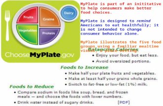 MyPlate is part of an inititative to help consumers make better food choices. MyPlate is designed to remind Americans to eat healthfully; it is not intended.