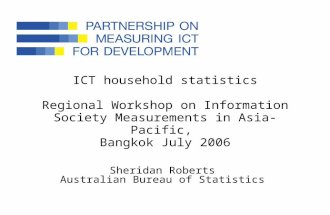 ICT household statistics Regional Workshop on Information Society Measurements in Asia-Pacific, Bangkok July 2006 Sheridan Roberts Australian Bureau of.