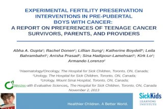 EXPERIMENTAL FERTILITY PRESERVATION INTERVENTIONS IN PRE-PUBERTAL BOYS WITH CANCER: A REPORT ON PREFERENCES OF TEENAGE CANCER SURVIVORS, PARENTS, AND PROVIDERS.