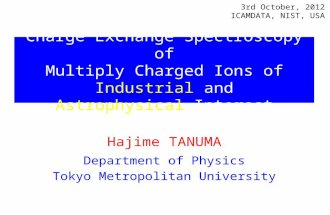 Charge Exchange Spectroscopy of Multiply Charged Ions of Industrial and Astrophysical Interest Hajime TANUMA Department of Physics Tokyo Metropolitan University.