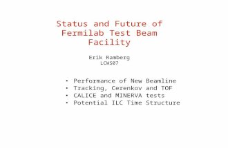 Status and Future of Fermilab Test Beam Facility Erik Ramberg LCWS07 Performance of New Beamline Tracking, Cerenkov and TOF CALICE and MINERVA tests Potential.