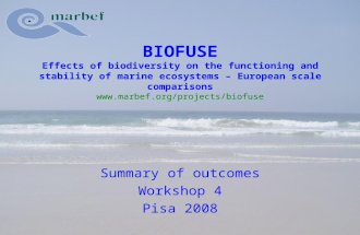 BIOFUSE Effects of biodiversity on the functioning and stability of marine ecosystems – European scale comparisons  Summary.