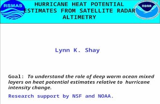 HURRICANE HEAT POTENTIAL ESTIMATES FROM SATELLITE RADAR ALTIMETRY Lynn K. Shay Goal: To understand the role of deep warm ocean mixed layers on heat potential.