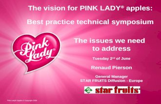 The vision for PINK LADY ® apples: Best practice technical symposium Pink Lady® Apples © Copyright 2008 The issues we need to address Tuesday 2 nd of June.