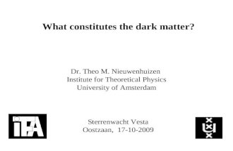 What constitutes the dark matter? Dr. Theo M. Nieuwenhuizen Institute for Theoretical Physics University of Amsterdam Sterrenwacht Vesta Oostzaan, 17-10-2009.