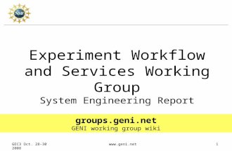 GEC3 Oct. 28-30 2008 Experiment Workflow and Services Working Group System Engineering Report Vicraj (Vic) Thomas, Ph.D. Working Group System.