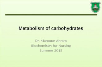 Metabolism of carbohydrates Dr. Mamoun Ahram Biochemistry for Nursing Summer 2015.
