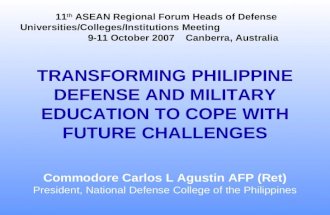 Commodore Carlos L Agustin AFP (Ret) President, National Defense College of the Philippines 11 th ASEAN Regional Forum Heads of Defense Universities/Colleges/Institutions.