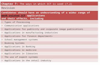 Chapter 7: The ways in which ICT is used (7.2) Revision Candidates should have an understanding of a wider range of work-related ICT applications and their.