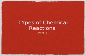 TYpes of Chemical Reactions Part 3. Types of REactions Synthesis Reactions Decomposition Reactions Single Displacement Reactions Double Displacement Reactions.