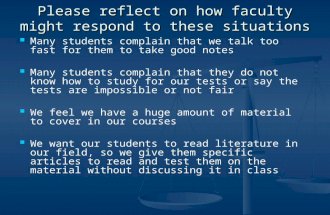 Please reflect on how faculty might respond to these situations Many students complain that we talk too fast for them to take good notes Many students.