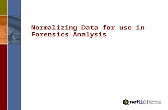 Normalizing Data for use in Forensics Analysis. Major Activities  XML Parser for the Application Log data provider  Metadata map  Forensics template.