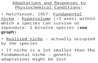 Adaptations and Responses to Physiochemical Conditions: Hutchinson, 1957: Fundamental niche - hypervolume (>3 axes) within which a species can survive.