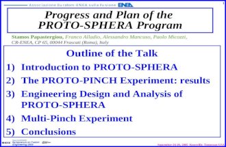 September 26-29, 2005 Knoxville. Tennessee USA Progress and Plan of the PROTO-SPHERA Program Outline of the Talk 1)Introduction to PROTO-SPHERA 2)The PROTO-PINCH.