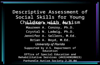 Descriptive Assessment of Social Skills for Young Children with Autism Jennifer M. Asmus, Ph.D. Maureen A. Conroy, Ph.D. Crystal N. Ladwig, Ph.D. Jennifer.