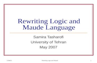 9/8/2015Rewriting Logic and Maude 1 Rewriting Logic and Maude Language Samira Tasharofi University of Tehran May 2007.