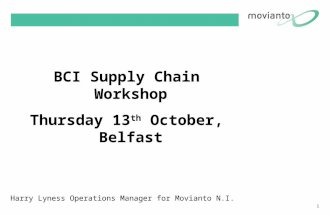 BCI Supply Chain Workshop Thursday 13 th October, Belfast Harry Lyness Operations Manager for Movianto N.I. 1.