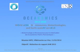 WOrld oCEAN biOressources, biotechnologies, and Earth-systeM servICeS BIOTECHNOLOGIES ET BIORESSOURCES « Biotechnologie et Bioressources pour la Valorisation.