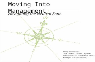 Moving Into Management Navigating the Neutral Zone Craig Rosenberger Team Leader, Student Systems Administrative Information Services Michigan State University.
