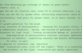 What you can get from measuring gas exchange of leaves on green plants Leaf photosynthetic rate, A L Caveat: you get the net CO 2 fixation rate; other.