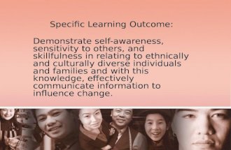 Specific Learning Outcome: Demonstrate self-awareness, sensitivity to others, and skillfulness in relating to ethnically and culturally diverse individuals.
