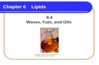 1 Chapter 6 Lipids 6.4 Waxes, Fats, and Oils Copyright © 2005 by Pearson Education, Inc. Publishing as Benjamin Cummings.