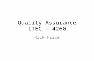 Quality Assurance ITEC - 4260 Rick Price. Expectations This course is not purely a lecture course – Classroom participation is a large portion – Everyone.