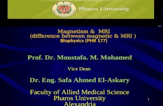 Magnetism & MRI (difference between magnetic & MRI ) Biophysics (PHR 177) Prof. Dr. Moustafa. M. Mohamed Vice Dean Dr. Eng. Safa Ahmed El-Askary Faculty.