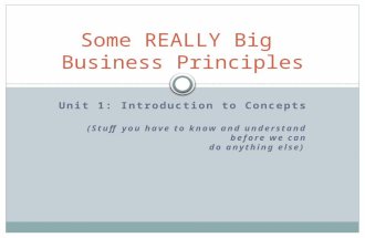 Unit 1: Introduction to Concepts (Stuff you have to know and understand before we can do anything else) Some REALLY Big Business Principles.