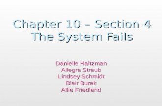 Chapter 10 – Section 4 The System Fails Danielle Haltzman Allegra Straub Lindsey Schmidt Blair Burak Allie Friedland.