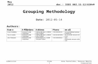 Doc.: IEEE 802.11-12/650r0 Submission May 2012 Anna Pantelidou, Renesas Mobile CorporationSlide 1 Grouping Methodology Date: 2012-05-14 Authors: