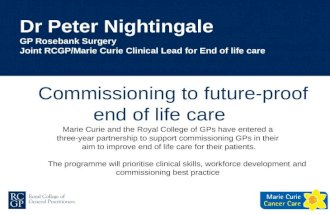 Dr Peter Nightingale GP Rosebank Surgery Joint RCGP/Marie Curie Clinical Lead for End of life care Marie Curie and the Royal College of GPs have entered.