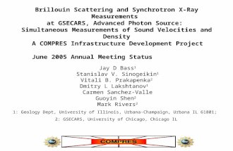Brillouin Scattering and Synchrotron X-Ray Measurements at GSECARS, Advanced Photon Source: Simultaneous Measurements of Sound Velocities and Density Jay.