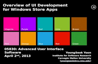 MagentaPurpleTeal PinkOrangeBlue LimeBrown RedGreen Overview of UI Development for Windows Store Apps YoungSeok Yoon Institute for Software Research Carnegie.