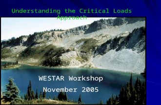 WESTAR Workshop November 2005 Understanding the Critical Loads Approach.