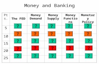 Money and Banking Pts. The FED Money Demand Money Supply Money Functions Monetary Policy 5 10 15 20 25.