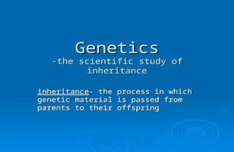 Genetics -the scientific study of inheritance inheritance- the process in which genetic material is passed from parents to their offspring.