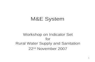 1 M&E System Workshop on Indicator Set for Rural Water Supply and Sanitation 22 nd November 2007.