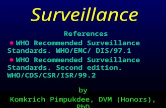 By Komkrich Pimpukdee, DVM (Honors), PhD Surveillance References WHO Recommended Surveillance Standards. WHO/EMC/ DIS/97.1 WHO Recommended Surveillance.